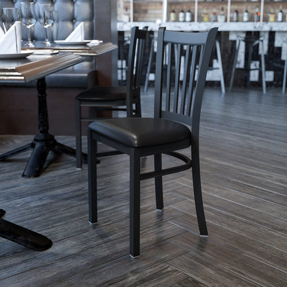 Flash Furniture 4 Pack HERCULES Series Black Vertical Back Metal Restaurant Chair - Black Vinyl Seat