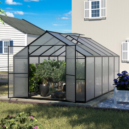 Yardenaler 8x10 FT Outdoor Aluminum Greenhouse Kit, Polycarbonate Aluminum Walk-in Greenhouse with Adjustable Roof Vent and Lockable Door, Backyard Garden in Winter, Gray