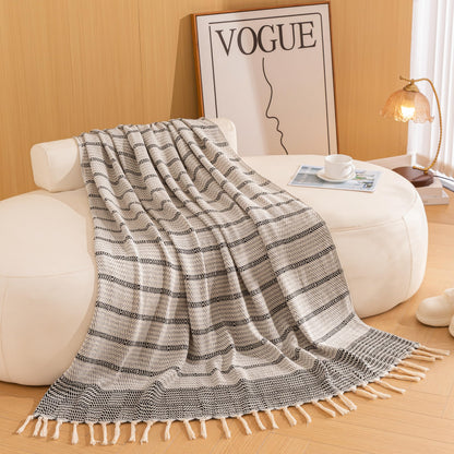 Peshtemania Premium Cotton Boho Throw Blanket |50”x60”| Grey Black and White Throw Blankets for Bed Sofa Couch Outdoor Farmhouse Turkish Throws Blankets for Sofa Bedroom Picnic Blankets Yoga