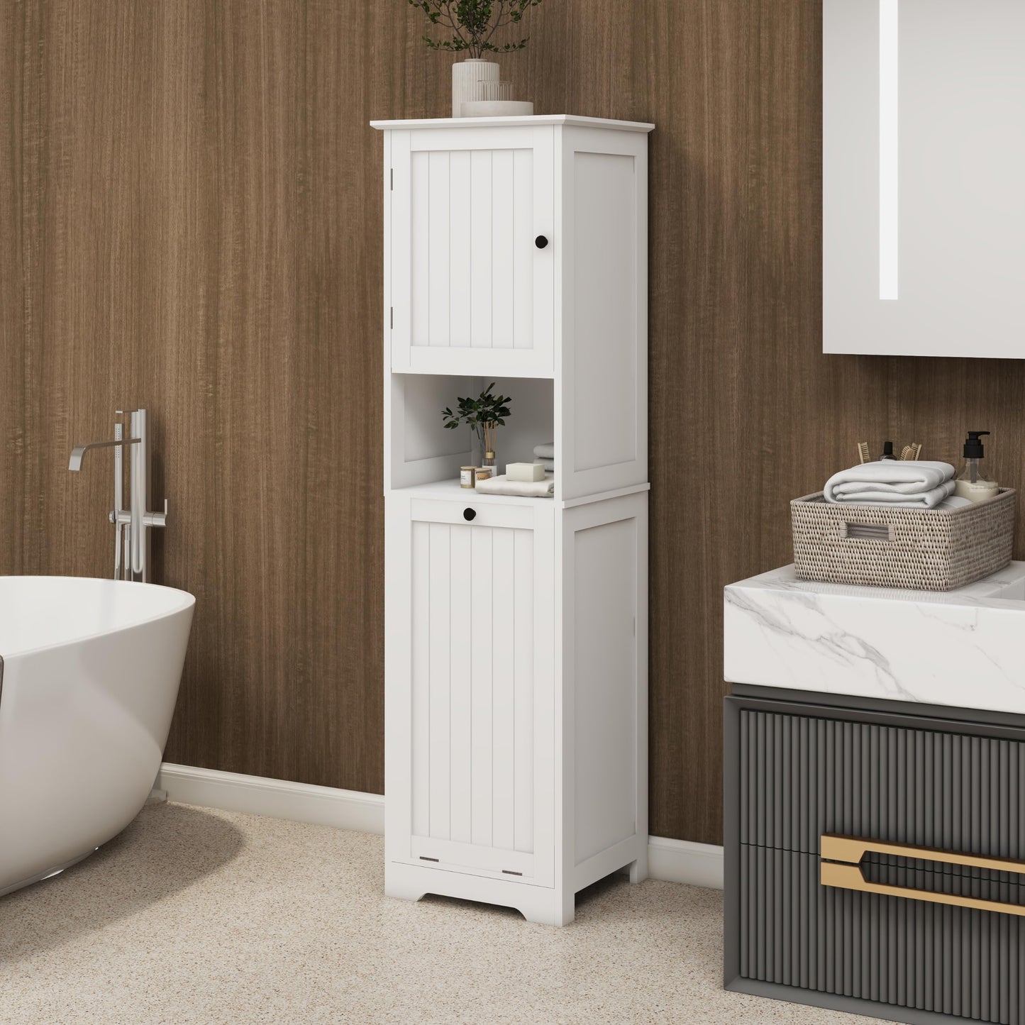 One Compartment One Door Tilt Out Laundry Sorter Cabinet White