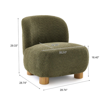Christopher Knight Home Modern Low Profile Accent Chair for Living Room, Boucle Upholstered Armless Chair with Rubberwood Legs, Comfy Lounge Armchair, Plush Cloud-Like Seating for Bedroom, Olive Green
