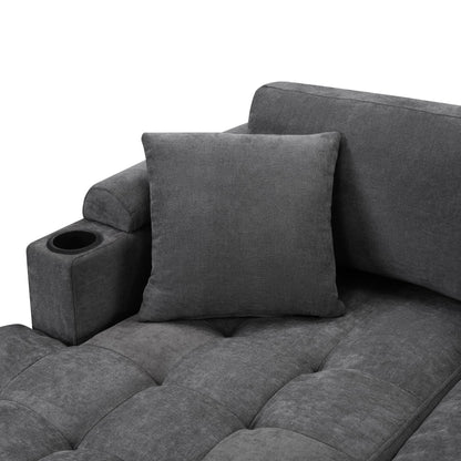 Merax 115.7" U-Shaped Chenille Sectional Sofa, 4 Seat Corner Couch Oversized with Built-in Cup Holders, 3 Pillows, Storage Space for Living Room, Grey