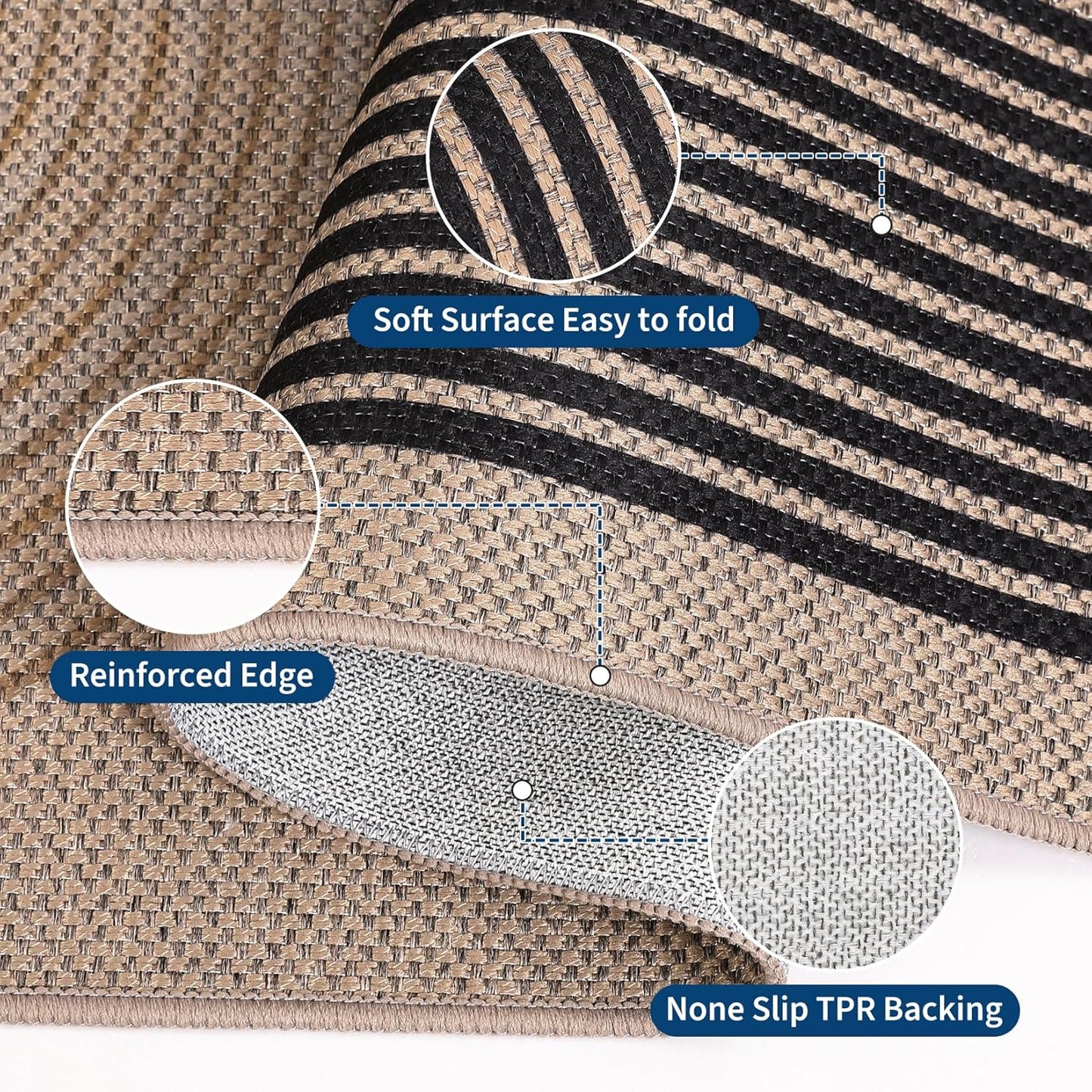 COZYLOOM 2x6 Striped Kitchen Rugs Non Slip Washable, Easy Jute Runner Rug for Hallway, Non Shedding Stain Resistant