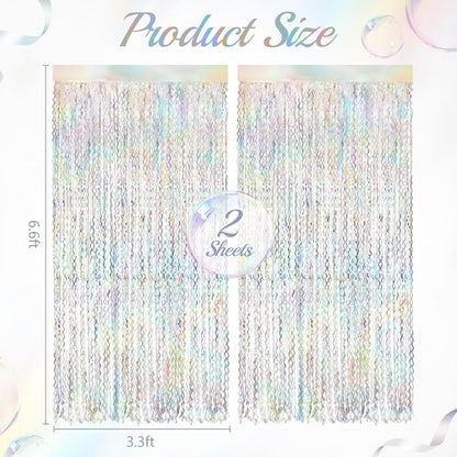 Iridescent Party Streamers Backdrop by [Brand Name] - Holographic Fringe Curtain | 3.3x6.6ft Tinsel for Events