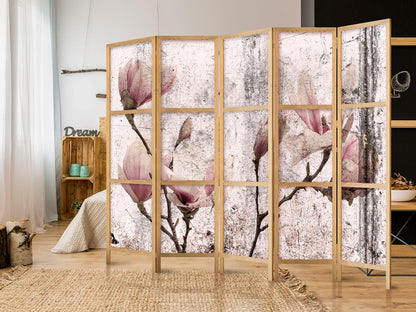 artgeist Japanese Room Divider XXL Flowers Magnolias 90 x 67 in - 5 Panel Folding Screen Japan Design Home Decoration Art Deco b-C-0389-z-c