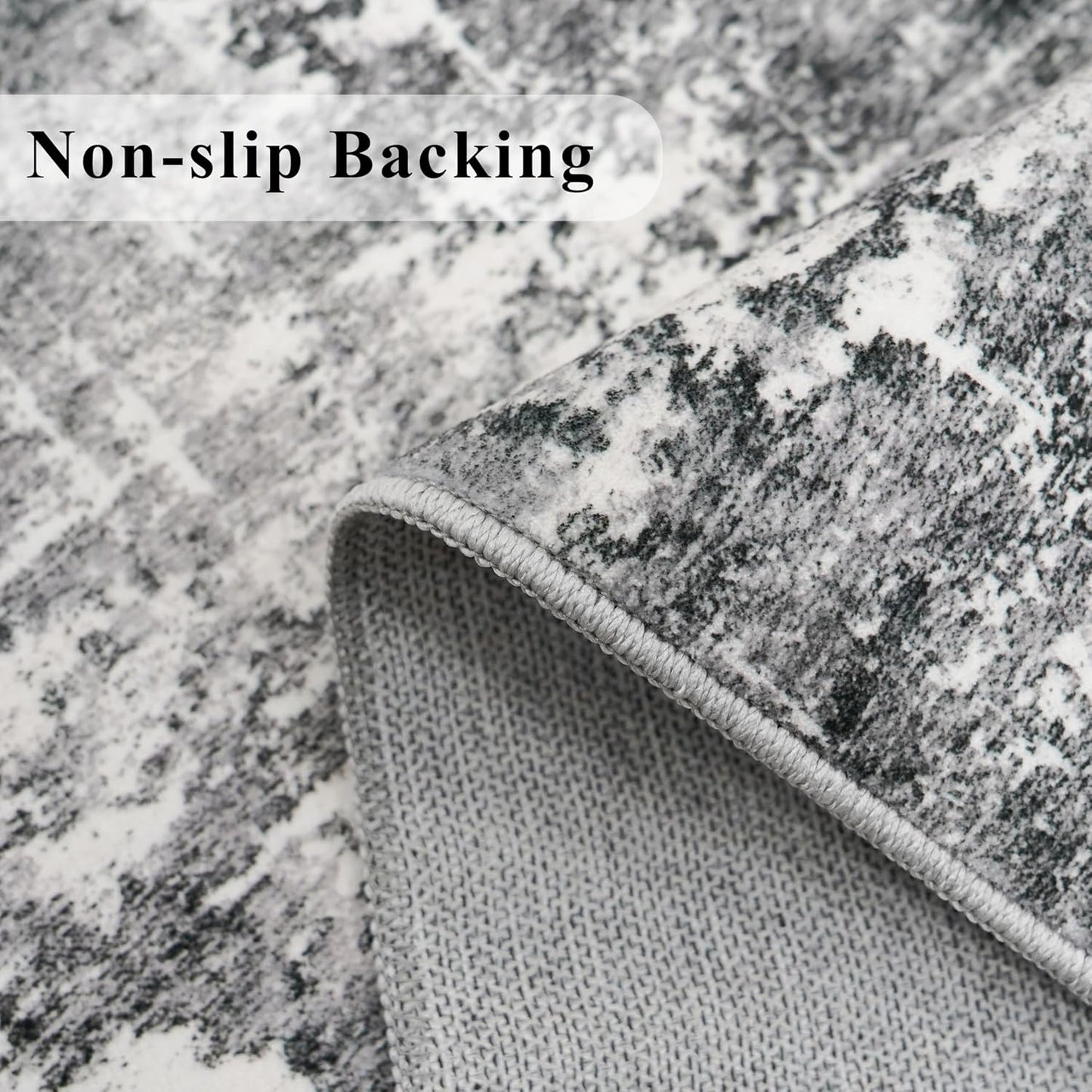 Skiennix Washable Area Rug - Abstract Water-Resistant Non-Slip Doormat | 2x3 ft, Black/Grey for High-Traffic Areas