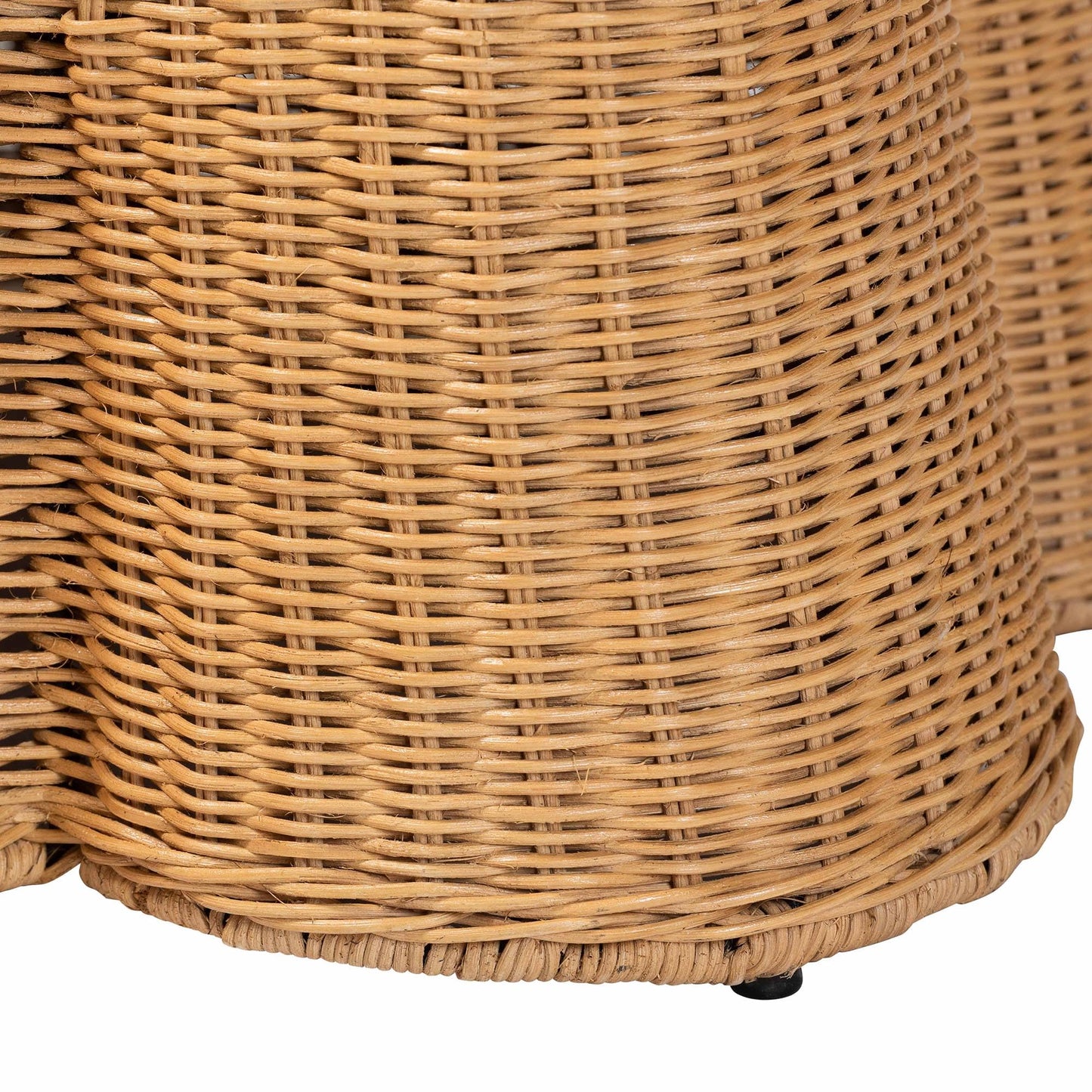 Bali & pari Palm Scallop Natural Rattan Ottoman with Cushion – Handwoven Wicker Accent Bench for Living Room, Bedroom or Entryway, Coastal Boho Style Accent Furniture, 46-inch Wide, Rectangular