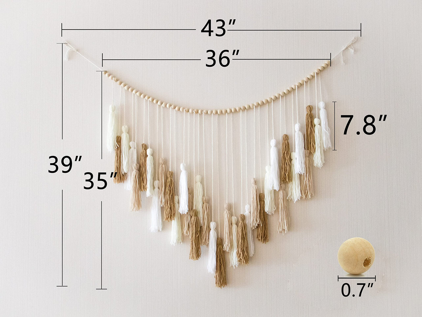 Decocove Large Macrame Wall Hanging with Wood Beads - Bohemian Wall Decor for Bedroom, Living Room and Kitchen - Cream and Beige - 35'' x 36''