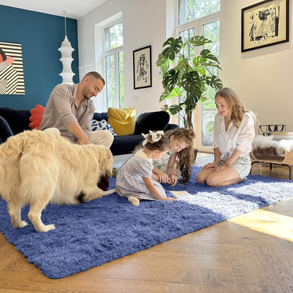 OLANLY Large Area Rug - Soft Fluffy Shaggy Carpet for Living Room & Bedroom | Denim Blue 9x12