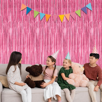 Skiennix Pink Backdrop - 8 Pack Metallic Foil Curtains for Birthday & Valentine's Day | 3.28 FT x 7.05 FT