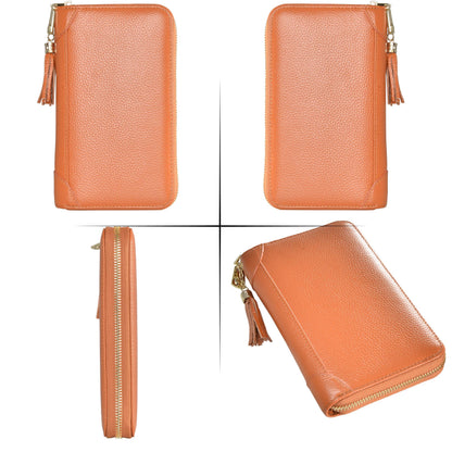 Easyoulife Credit Card Holder Wallet Womens Zipper Leather Case Purse RFID Blocking (Brown)