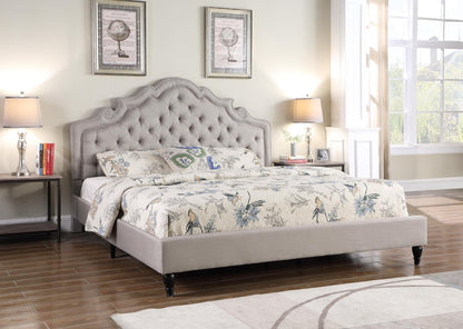 HomeLife Premiere Classics 51" Tall Platform Bed with Cloth Headboard and Slats - King (Light Grey Linen)