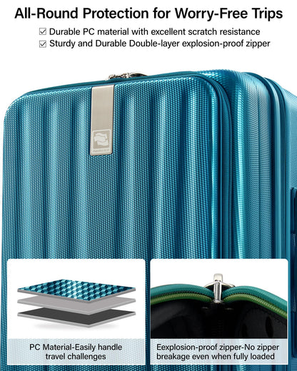 Hanke 26 Inch Expandable Luggage Top Opening Checked Bag Luggage Hard Shell Suitcases with Wheels Lightweight Travel Luggage Heavy Duty Luggage Suitcase with Lock for Woman Men-Caribbean Blue