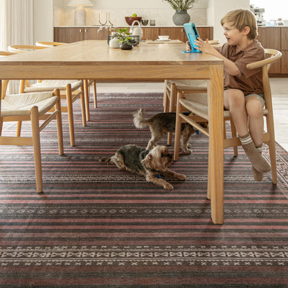 KNOTTING MATTERS Vibe Stripe 7’6” x 9’6” Area Rug – Sand, Charcoal & Clay Heritage Flatweave, Low-Pile – Easy Clean Area Rug – Perfect for Living Room, Dining Room, Bedroom – Pet & Kid Friendly