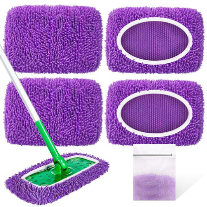 Reusable Mop Pads Compatible with Swiffer Sweeper Mop - Microfiber Dry Sweeping Cloths & Washable Wet Pads Refill Chenille Wet Mopping Cloths for Use on All Sealed Floors Cleaning(Mop is not Included)
