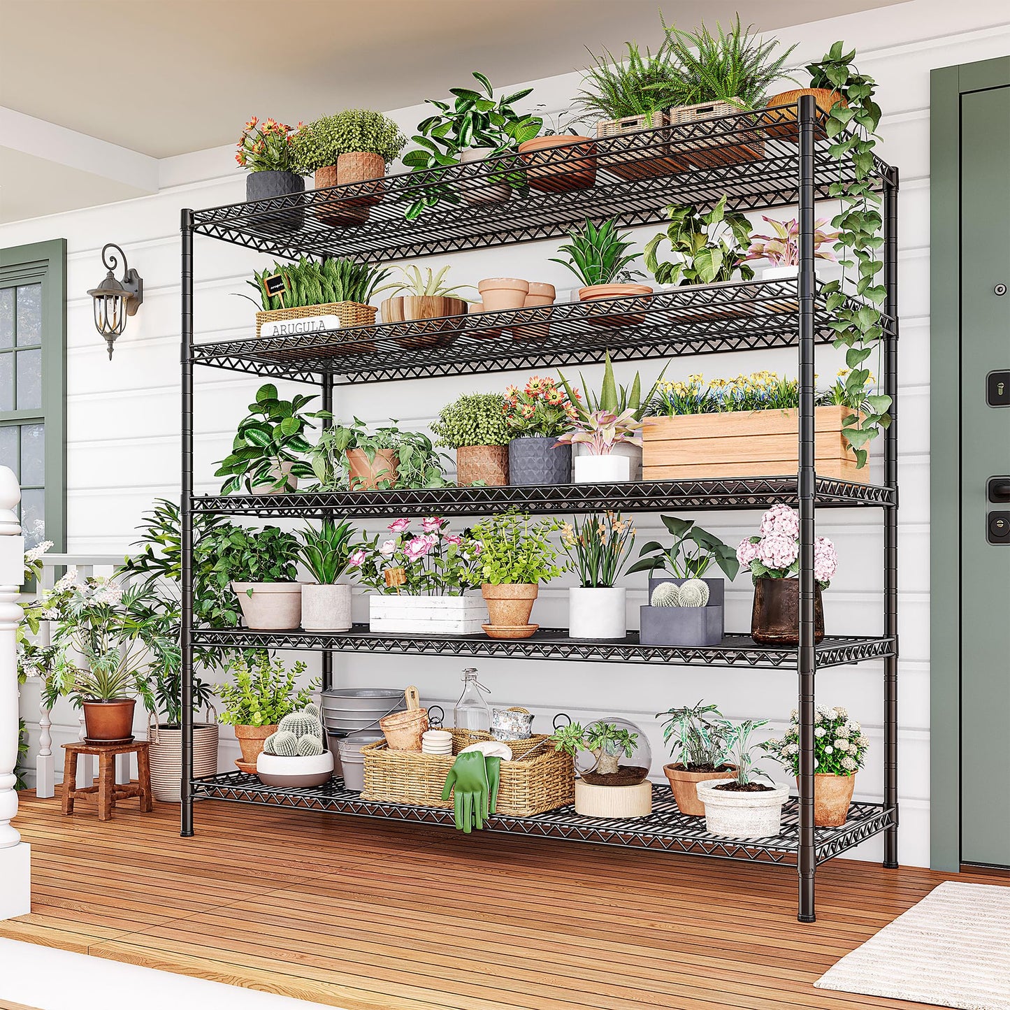 REIBII 55.5" W Storage Shelves 3200LBS Wire Shelving Unit 5 Tier Metal Shelving Garage Shelving 2PCS Heavy Duty Metal Shelves for Storage Rack Commercial Adjustable Pantry Shelf
