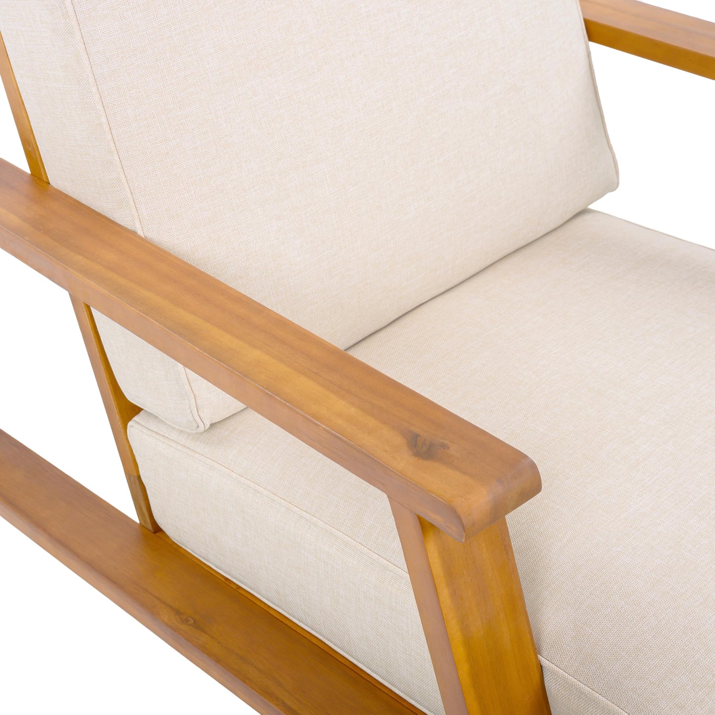 Christopher Knight Home Smeb Lounge Chair Outdoor with Cushions, Acacia Wood Adirondack Chair, Slatted Design Side Chair, Extra Seating for Balcony Backyard Poolside Garden, Teak + Beige