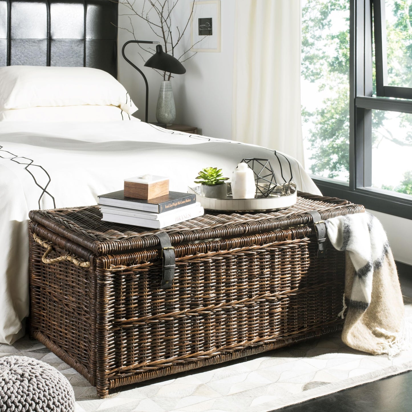 happimess HPM9000B Caden 46" Wicker Storage Trunk, Collapsible for flat storage, Rattan-Sarang Buaya, Coastal for Office, Dorm Room-LivingRoom, Bedroom, Dining Room, Brown