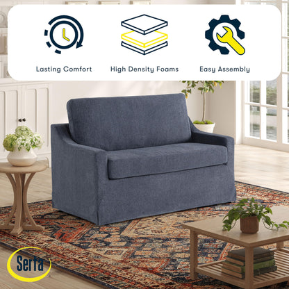 Serta® Harper 53.3” Twin Pullout Sofa Bed, Easy Assembly, USB Power Ports, Soft Modern, Sloped, Woven Fabric