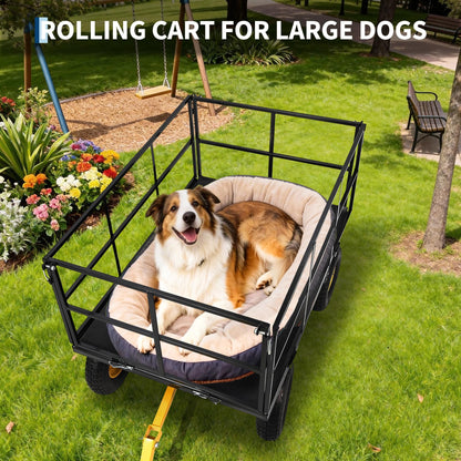 Heavy Duty 1500 Lbs Capacity Mesh Steel Garden Cart Folding Utility Wagon with Removable Sides and Wheels for Transporting Gardening Soil Tools and Plants