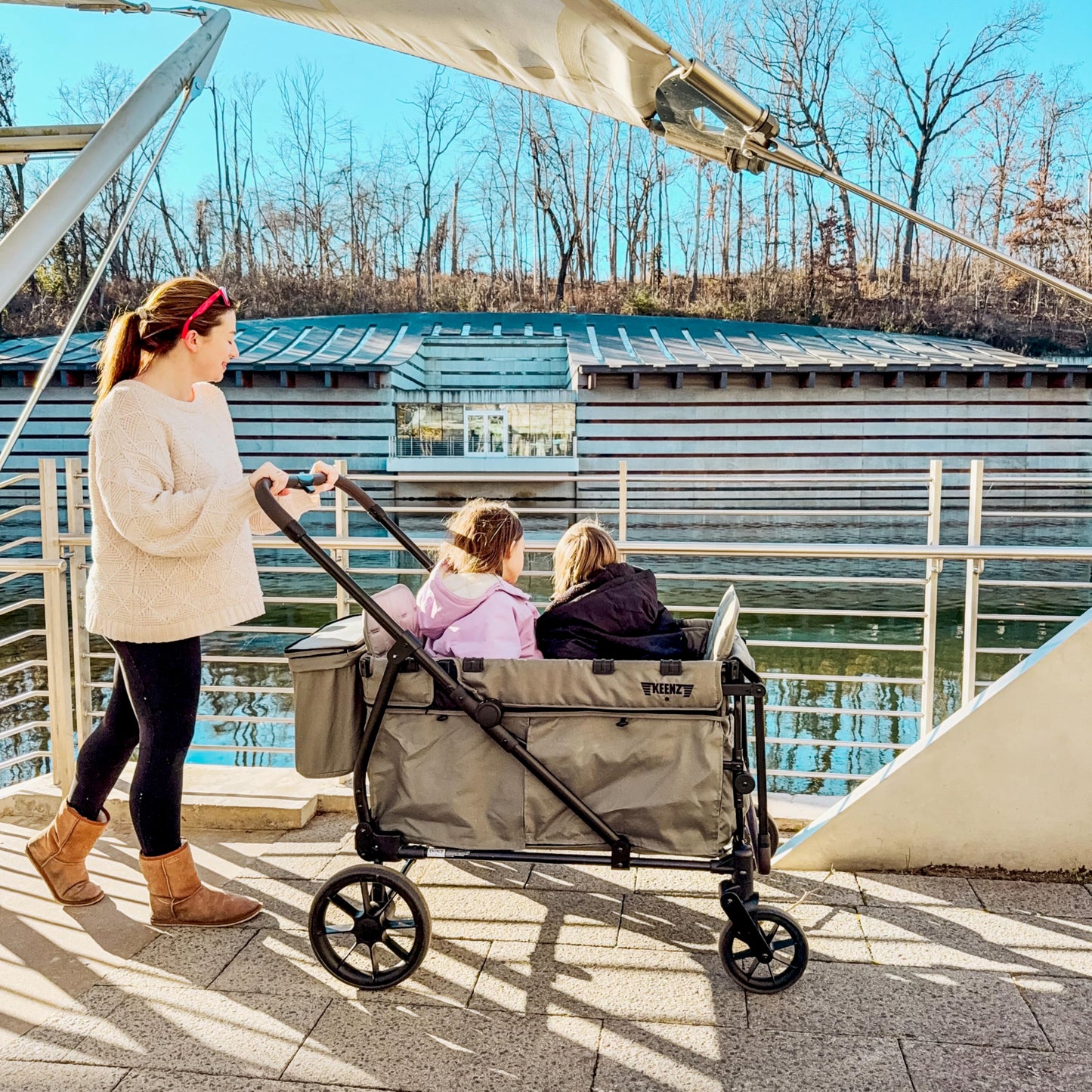 Keenz Viva 2-Passenger Compact Foldable Stroller Wagon with Canopy, Hybrid Push Pull Handle, EVA Wheels, and Storage – Lightweight Stroller Wagon for Toddlers and Kids, Green