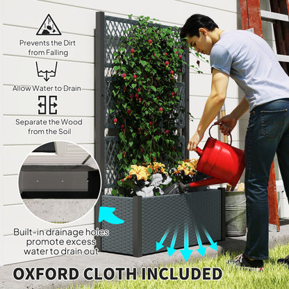 Outsunny Wicker Outdoor Planter with Trellis, 58" Standing Raised Garden Bed with Liner, Drainage Holes, Privacy Screen Planter Box for Climbing Plants, Flowers, Dark Grey