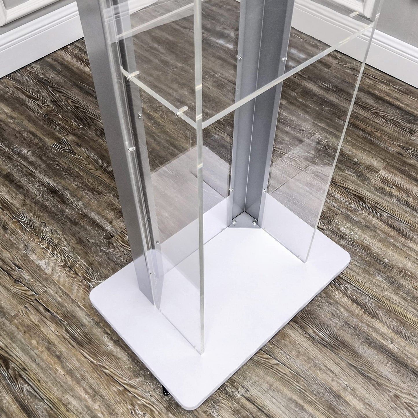 FixtureDisplays® Clear Acrylic Plexiglass Podium Steel Sides Church Pulpit School Lectern Debate Funeral Home Conference 14306NEW-NPF