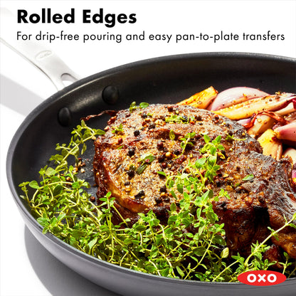 OXO Enhanced 12" Frying Pan Skillet, PFAS-Free Ceramic Nonstick, Durable Hard Anodized Cookware, Scratch Resistant, Stainless Steel Handle, Good Grips, Dishwasher & Oven safe, Black