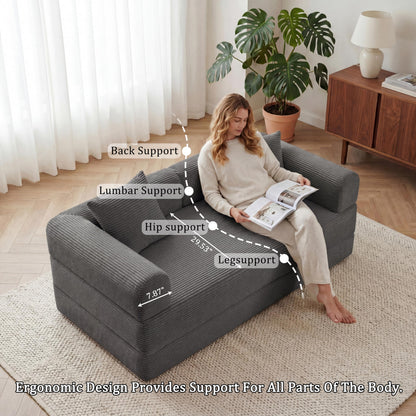 HouseMila 59" Boneless Couch,4-in-1 Futon Sofa Bed Modular Loveseat Sleeper Folding Compressed Couch with Pillows,No Assembly Required Convertible Sofa Bed for Living Room Bedroom Guest Room,Grey