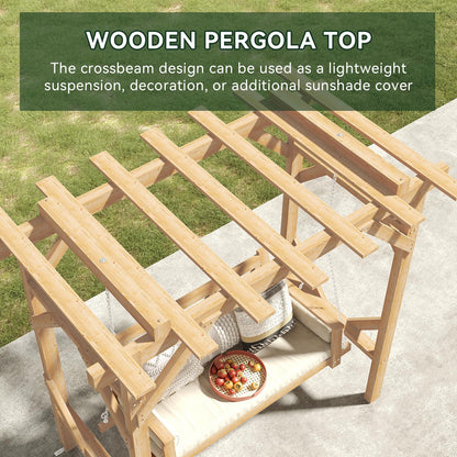 Aoxun Cedar Wood Outdoor Pergola Swing Bench, Porch Swing with Stand, 3-Seat Hammock Patio Swing Set with Canopy，Metal Chains for Backyard, Garden, Natural