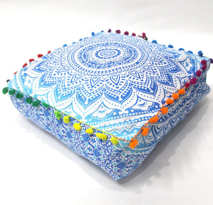 18" CRAFT KALA Square Large Hippie Mandala Meditation Floor Ottoman Pillow Cushion Pouf Cover Square Poufs Bohemian