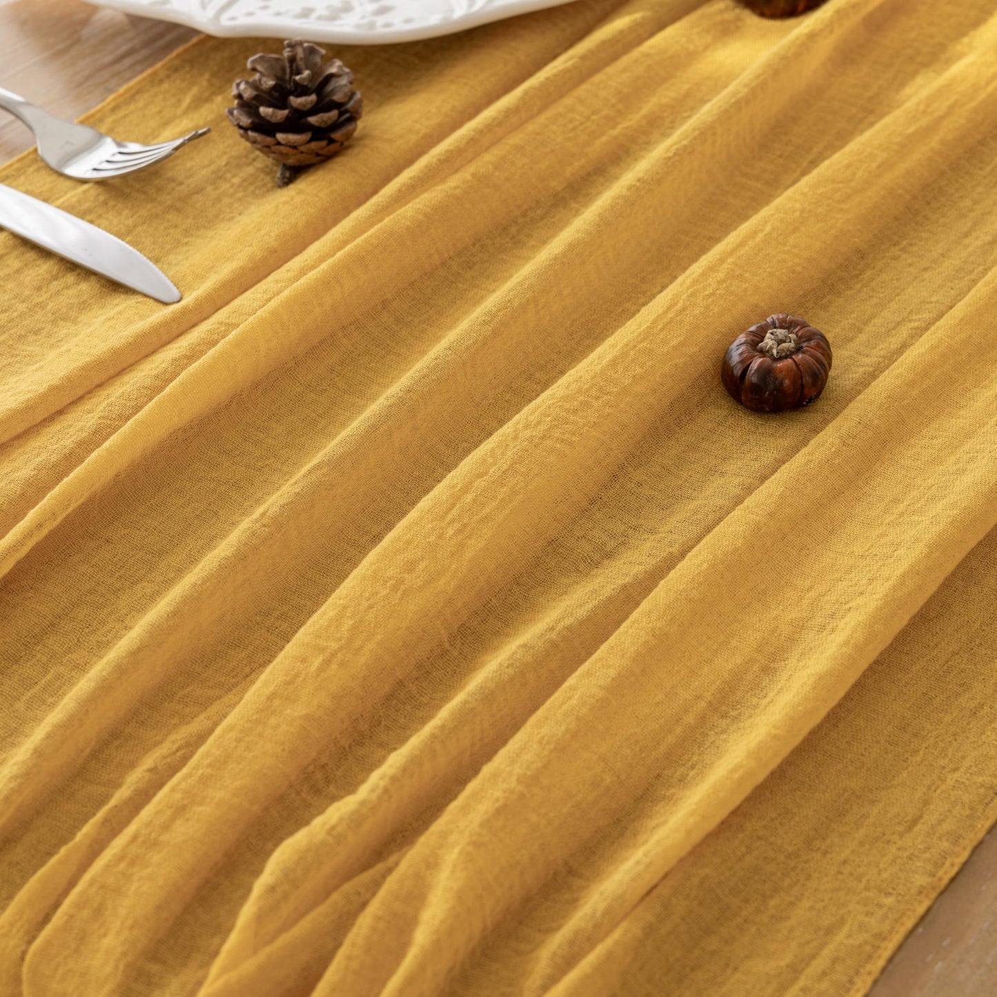 Keketoarrange Golden Yellow Summer Table Runner Cheesecloth Gauze Rustic 120 Inch 10 FT for Wedding Baby Shower Bridal Shower Birthday Engagement Garden Party Sheer Boho Spring Home Decorations