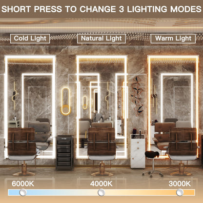 FENNIO Full Length Mirror with Lights, 70" x 32" LED Full Body Mirror, Free Standing Lighted Floor Mirror, Wall Mounted Hanging Mirror with Lights for Bedroom, Salon, Tempered Glass（White）