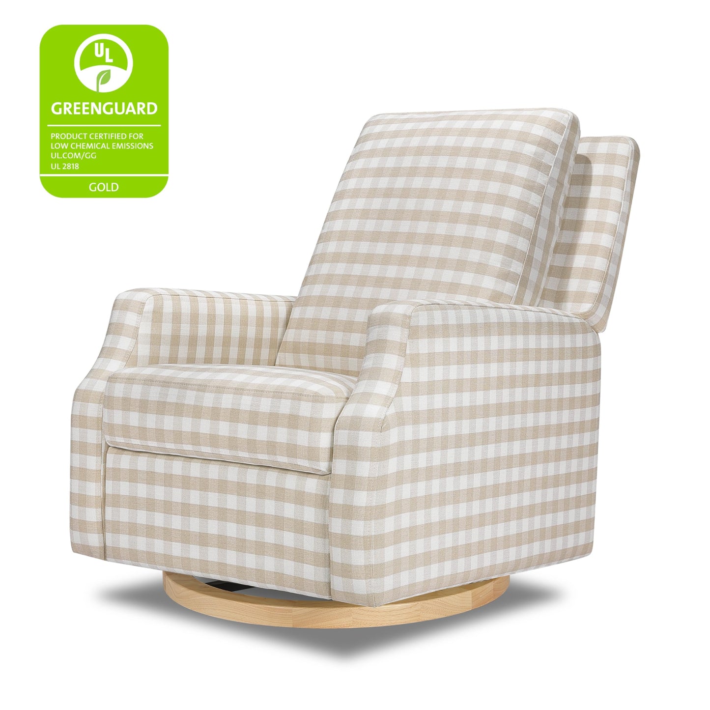 Namesake Crewe Glider Recliner Nursery Chair - GREENGUARD Gold & Certi-PUR US Certified Rocker Recliner - Glider Rocking Chair for Nursery & Living Room - Manual, 360° Swivel, Tan Gingham