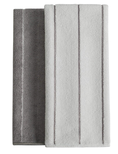 Microfiber Kitchen Towels - Super Absorbent, Soft and Solid Color Dish Towels, 8 Pack (Stripe Designed Grey and White Colors), 26 x 18 Inch