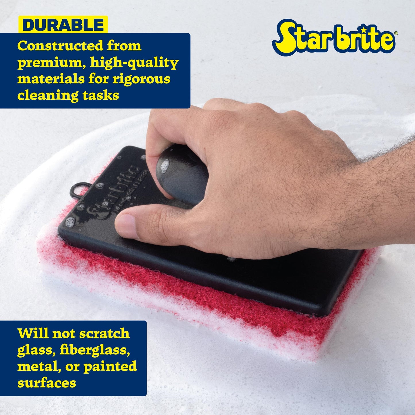 STAR BRITE All-Purpose Medium (Red) Scrubber Pad - Available in Medium, Fine & Coarse Textures with Ergonomic Handle for Boats, Teak, and Outdoor Cleaning (040021P)