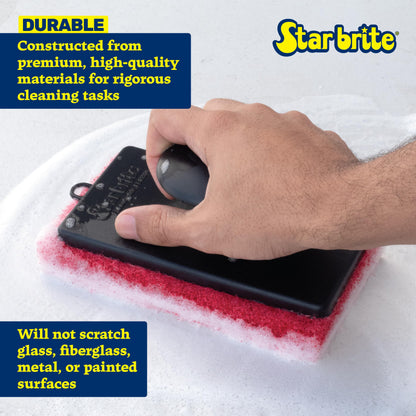 STAR BRITE All-Purpose Medium (Red) Scrubber Pad - Available in Medium, Fine & Coarse Textures with Ergonomic Handle for Boats, Teak, and Outdoor Cleaning (040021P)
