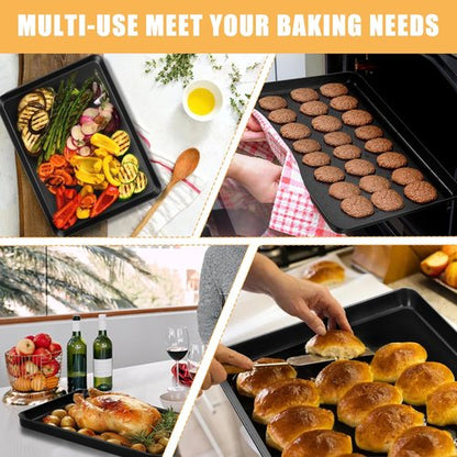 E-far Nonstick Baking Sheet Set - Heavy-Duty Cookie Sheets with Cooling Racks | 16 x 12 Inch, Easy Clean