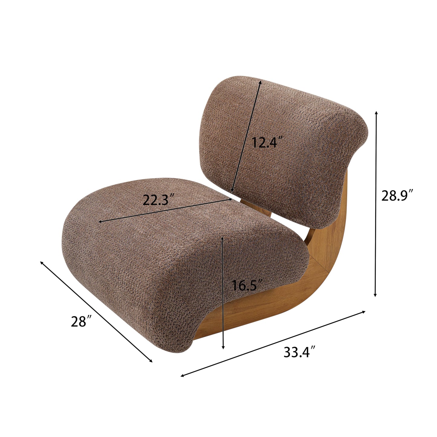 Merax 28" Modern Curved Boucle Accent Chair with Solid Wood Base, Mid-Century Armless Upholstered Slipper Lounge Chair for Living Room, Bedroom, Reading Nook, Natural + Brown