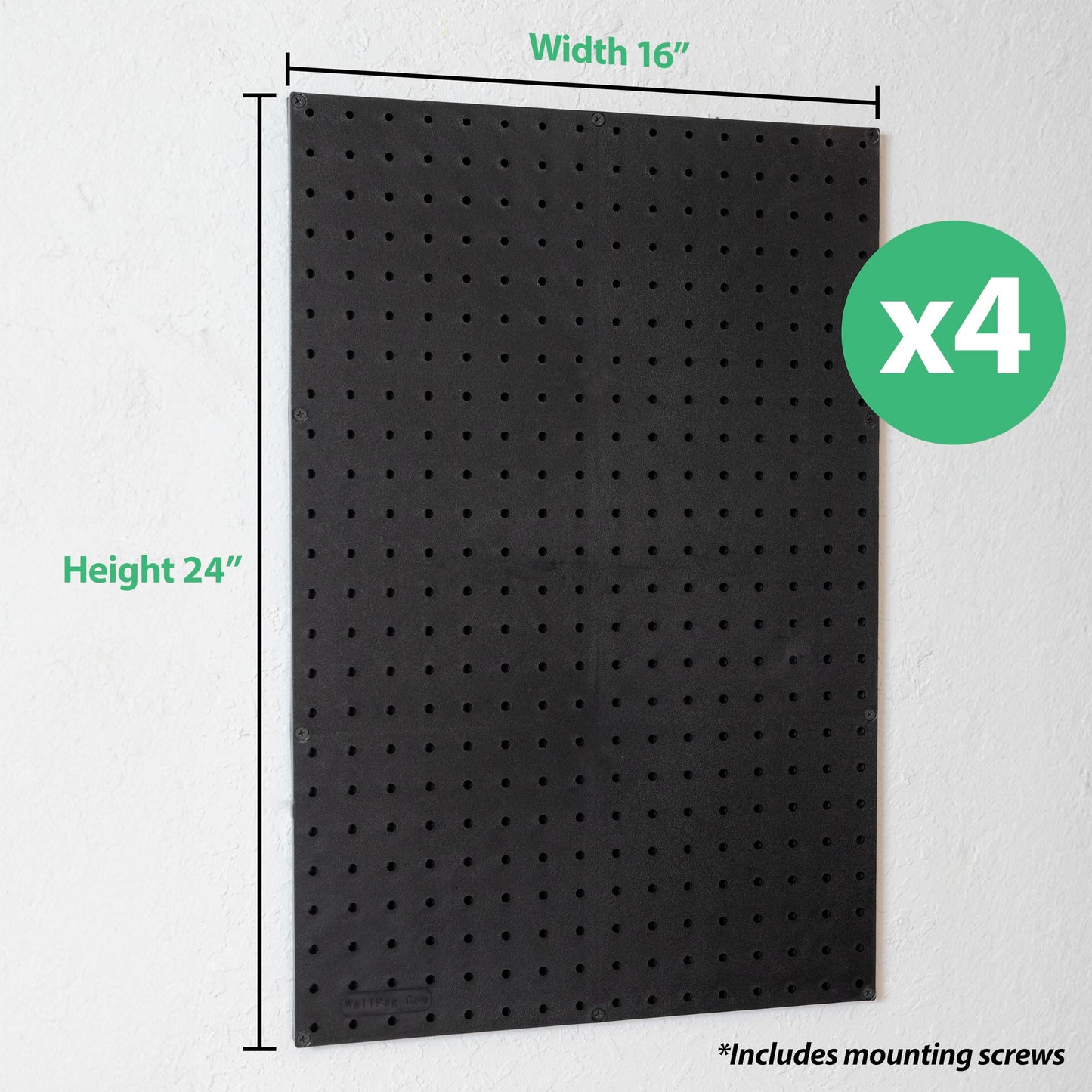WallPeg Pegboard Kit - 4 Each 24"x16" Peg Board Panels - Made in USA - Mounted Size is 64" x 24" Pegboards Wall Organizer for Walls Home, Garage Tool Storage, Office Organization, Kitchen, Craft Room