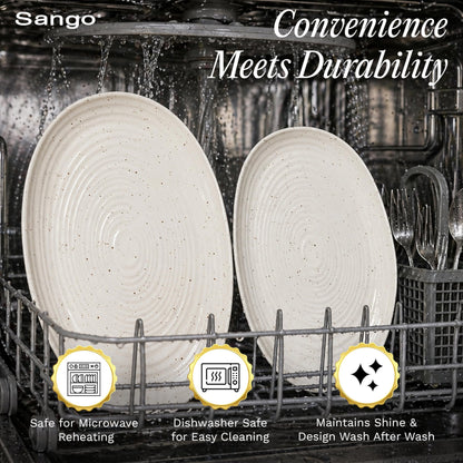 SANGO Siterra 2-Piece Speckled Stoneware Serving Platter Set- Large & Medium Ceramic Platters with Glossy Rustic Glaze for Kitchen, White Serving Dishes for Entertaining, Microwave and Dishwasher Safe