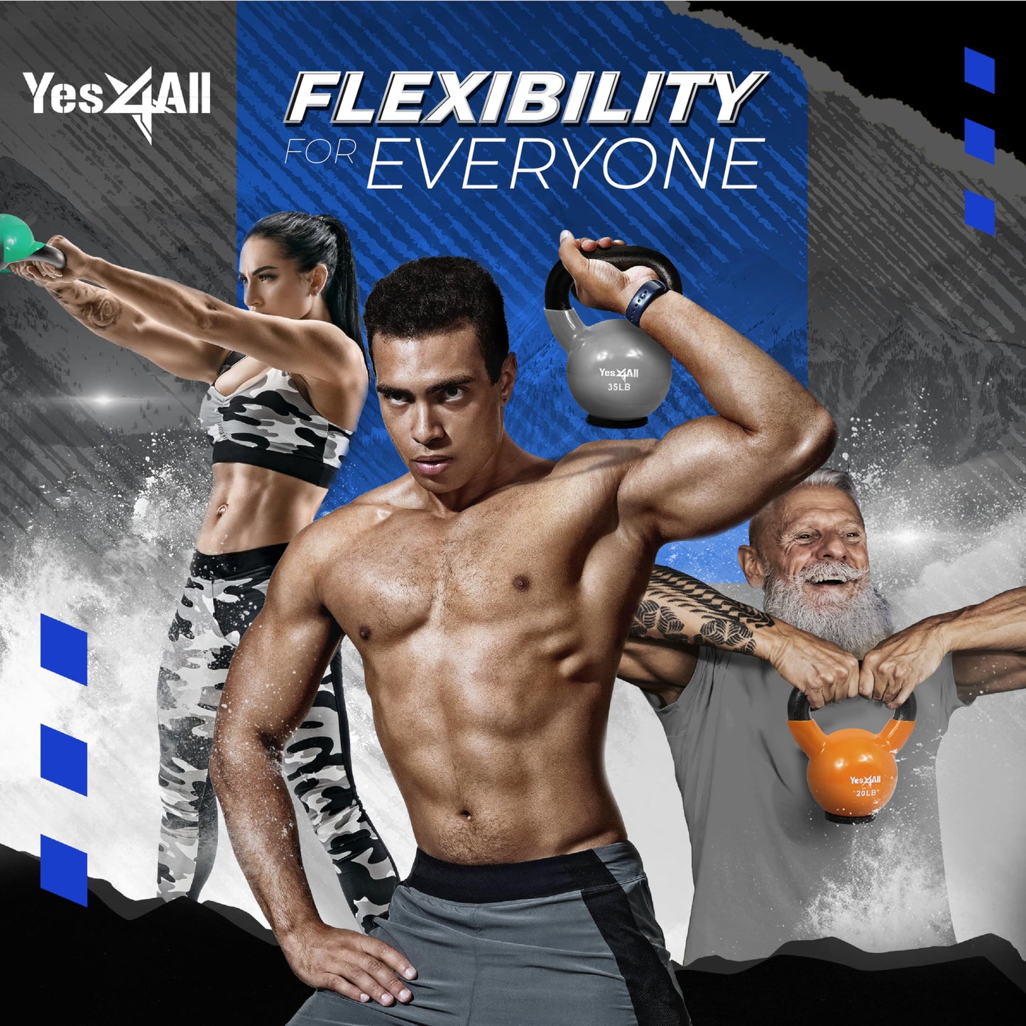Yes4All Kettlebells Rubber Base, Kettlebell Set for Women, Strength Training Kettlebells Weights (10-65 lbs)