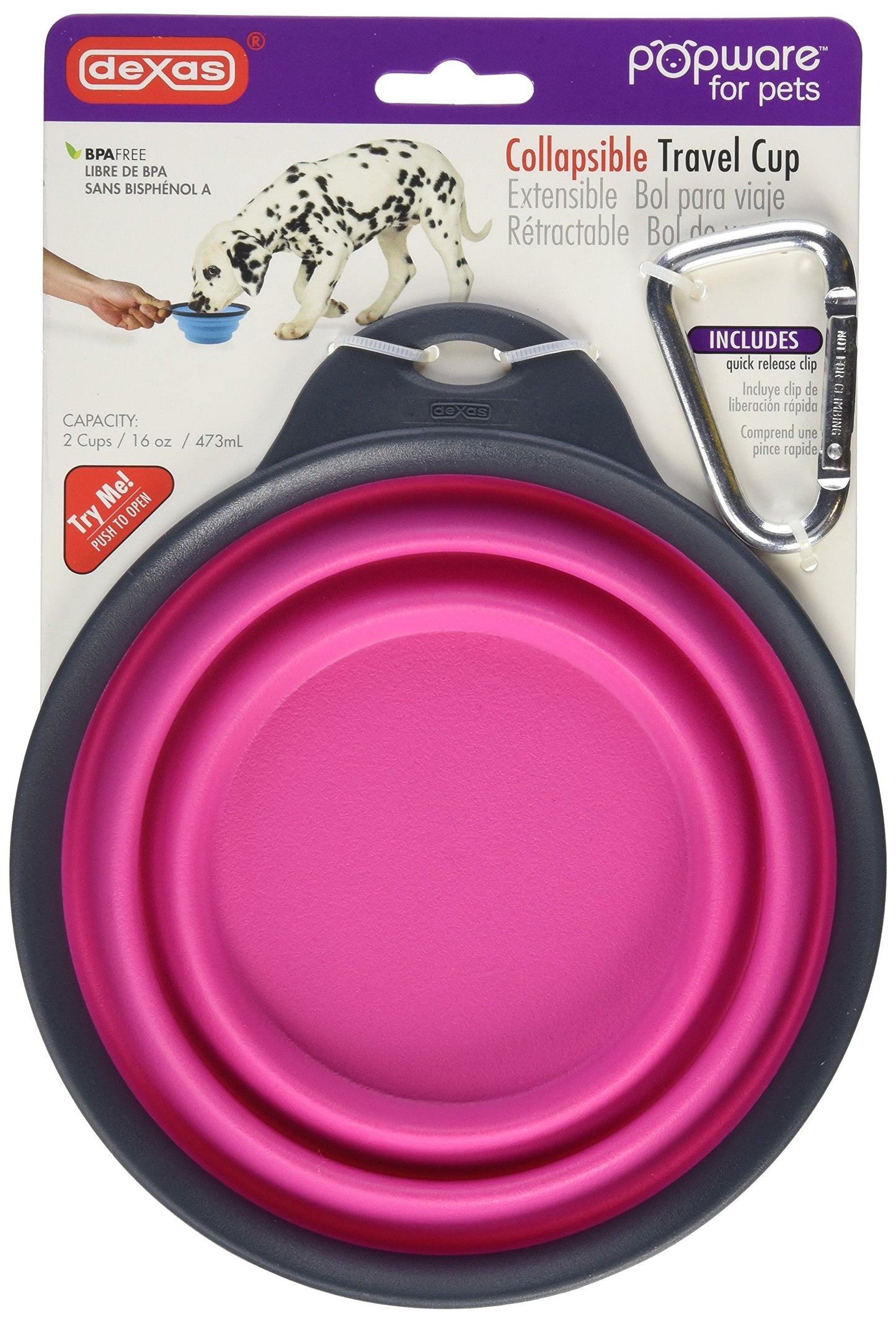 Dexas Popware for Pets Collapsible Travel Cup, Large, Gray/Blue