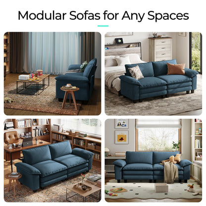 LINSY HOME 90'' Cloud Loveseat Sofa, Modular Sectional Couches Corduroy Cloud Couch Soft Modern Comfy Love Seat Sofa Set for Living Room Apartment Office, Blue