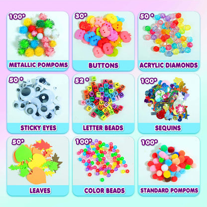 YITOHOP Arts Craft Supplies for Kids, 1000+ PCS Toddler DIY Craft Art Supply Set Include Pipe Cleaners, Pom Poms, Storage Box, 2026 Christmas Holiday Gift for 4-12 Years Old Boys and Girls