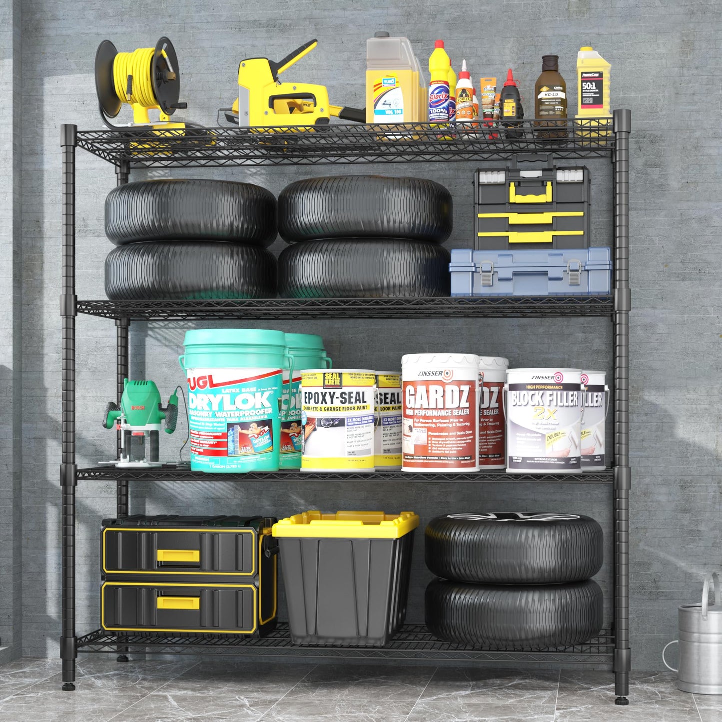 Homdox Heavy Duty Metal Shelves for Storage, 4 Tier Storage Racks and Shelving, Commercial Adjustable Wire Shelving Unit on Wheels, Garage Rack Pantry Shelves Kitchen Shelving, 24"x60"x72", Black