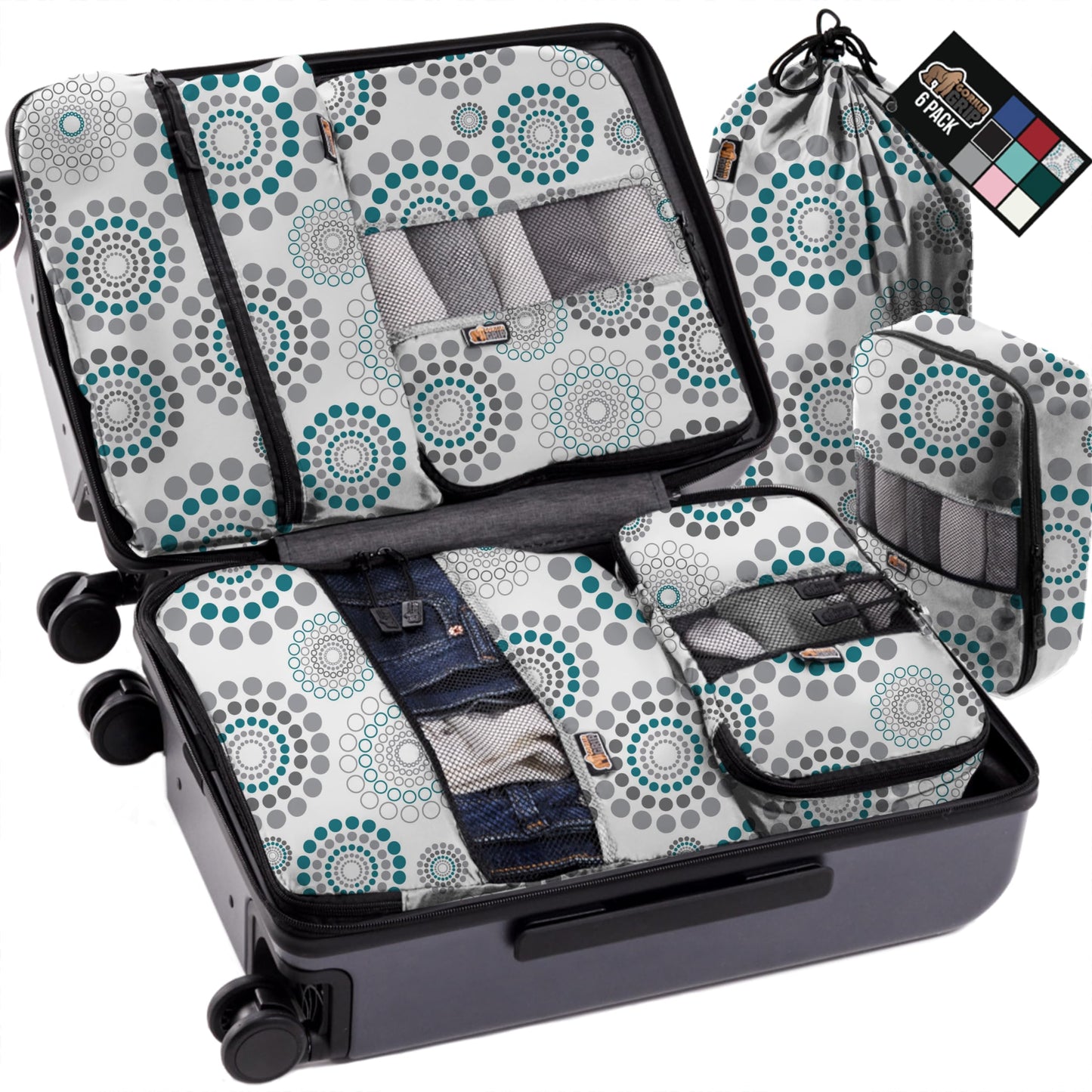 GORILLA GRIP 6 Set Packing Cubes, Travel Essentials for Suitcase, Mesh Organizer Bags for Clothes Toiletries Shoes and Laundry, Luggage and Carry On Airplane Accessories, Traveling Must Haves Spiral