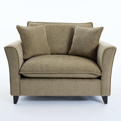 46.3 Inch Oversized Armchair Chenille Fabric Chair and a Half Single Sofa with Pillow Removable Washable Covers Rubberwood Legs Ruffled Armrests for Living Room Bedroom Office Apartment, Green