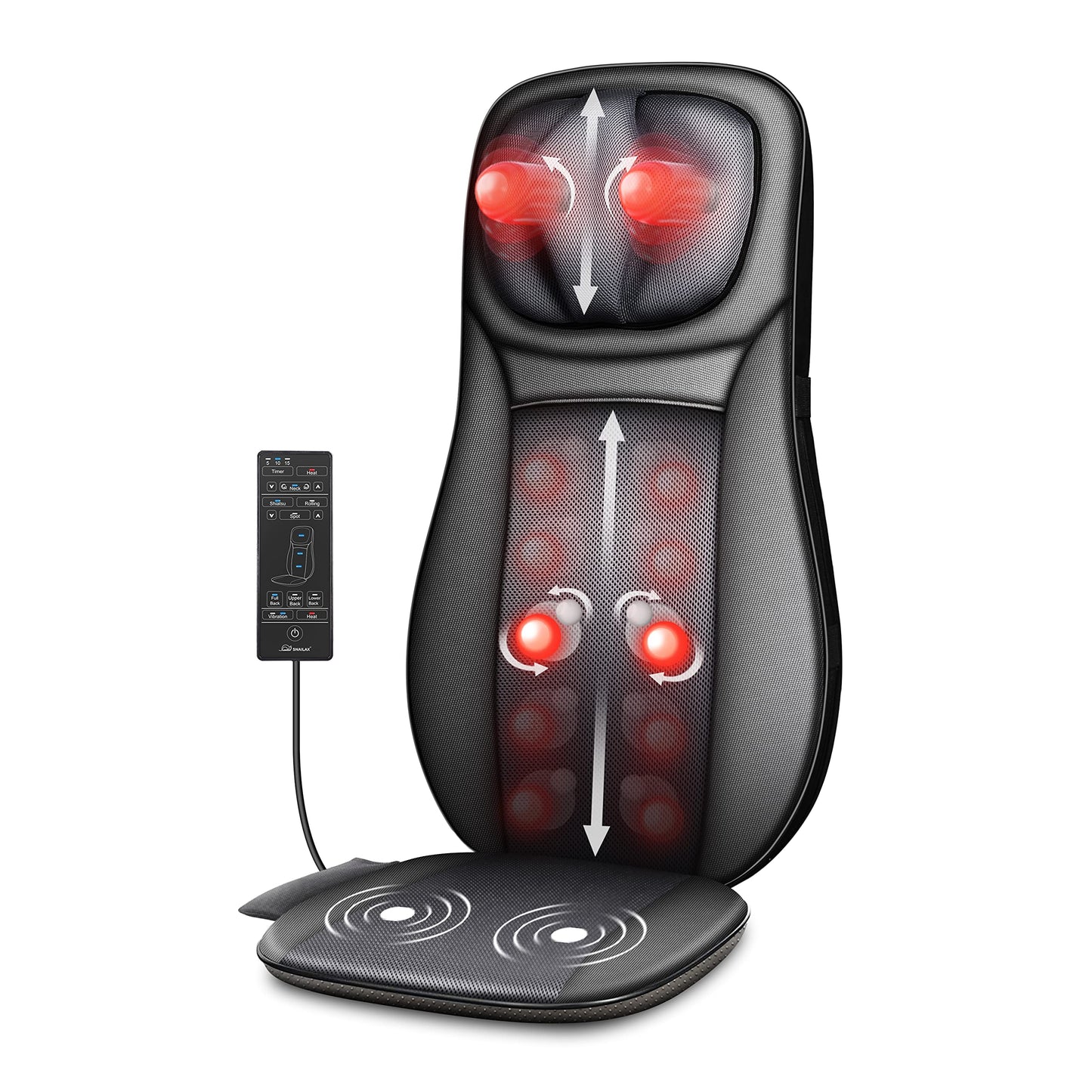 Snailax Shiatsu Neck Back Massager with Heat, Massage Chair Pad with Compression, Height-Adjustable Neck Massage Rollers Chair Seat Massager, Gifts for Men, Women