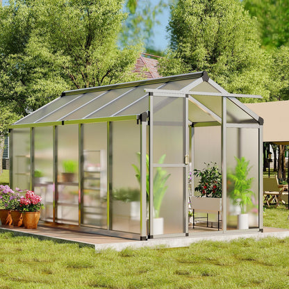 6x10 ft Outdoor Polycarbonate Greenhouse, Durable Aluminum Frame with Lockable Door, Adjustable Roof Vent, Ideal for Backyard, Patio, or Garden, All-Weather Green Houses for Outside Plant Growing
